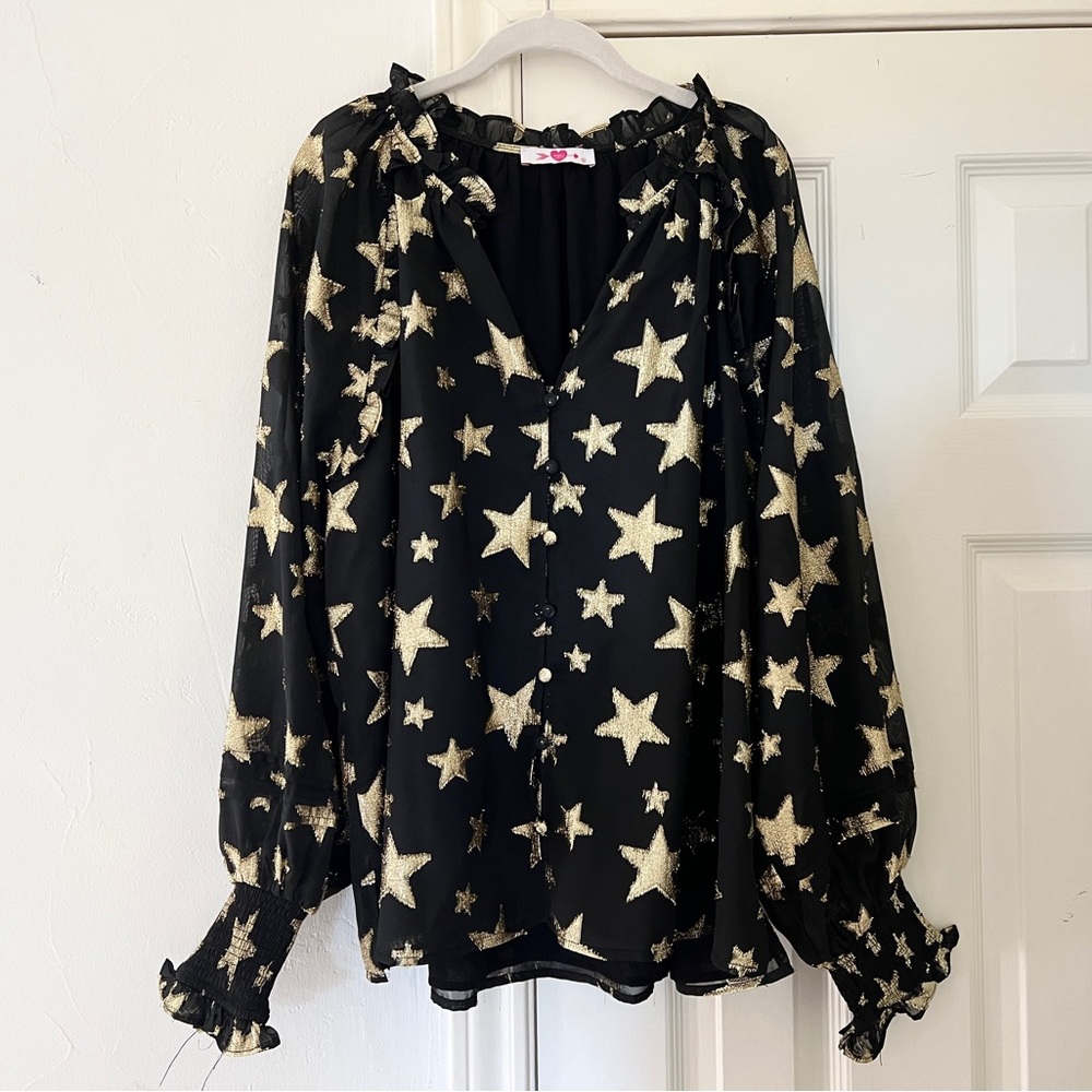 Buddy Love Black Blouse with Gold Star Design